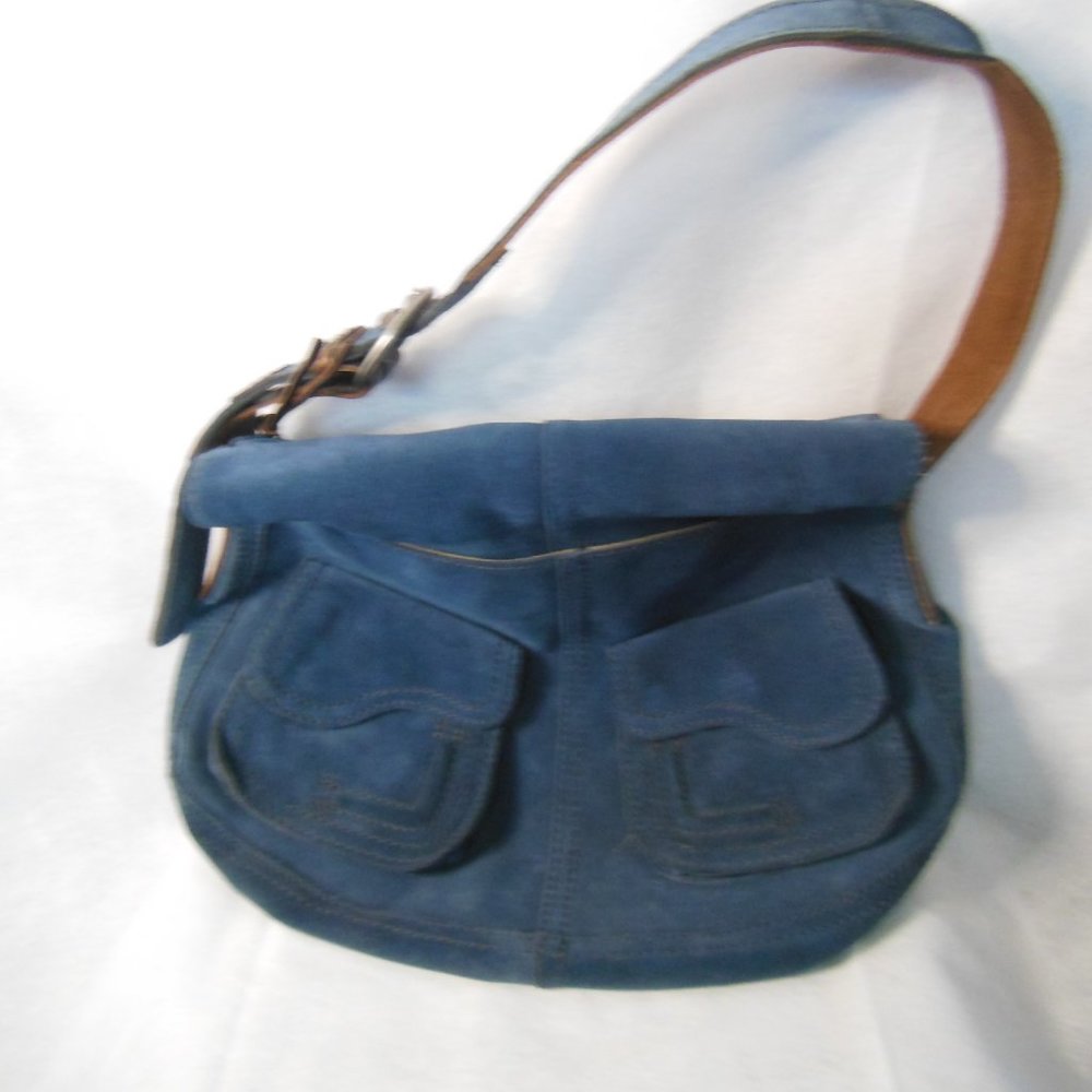 Lucky Brand Blue Suede Shoulder Bag with Brown Strap - Picture 3 of 14